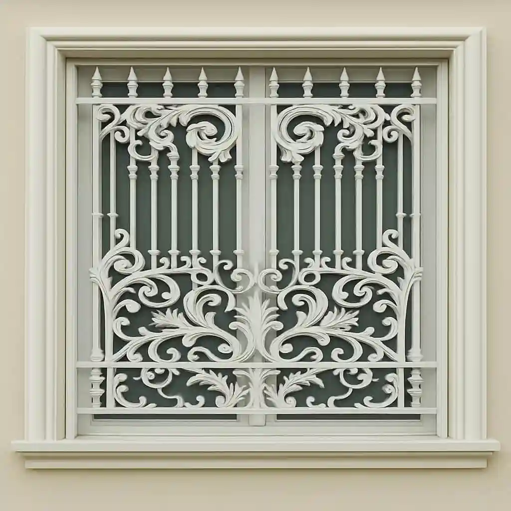 عکس حفاظ پنجره مدل الیزه کلاسیک فرفورژه مشکی طلایی نمای فرانسوی