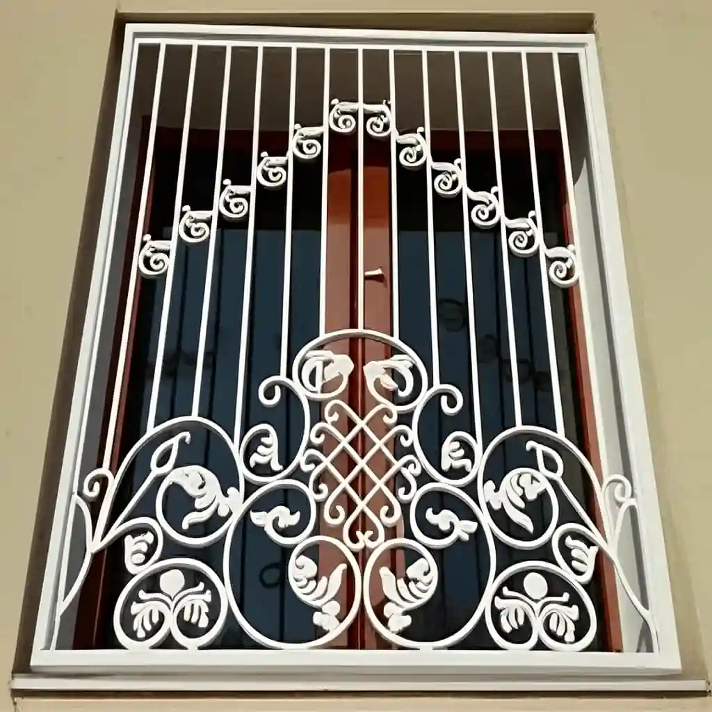 عکس حفاظ پنجره مدل بهار با پیچک و گل فرفورژه مخصوص باغ ویلا