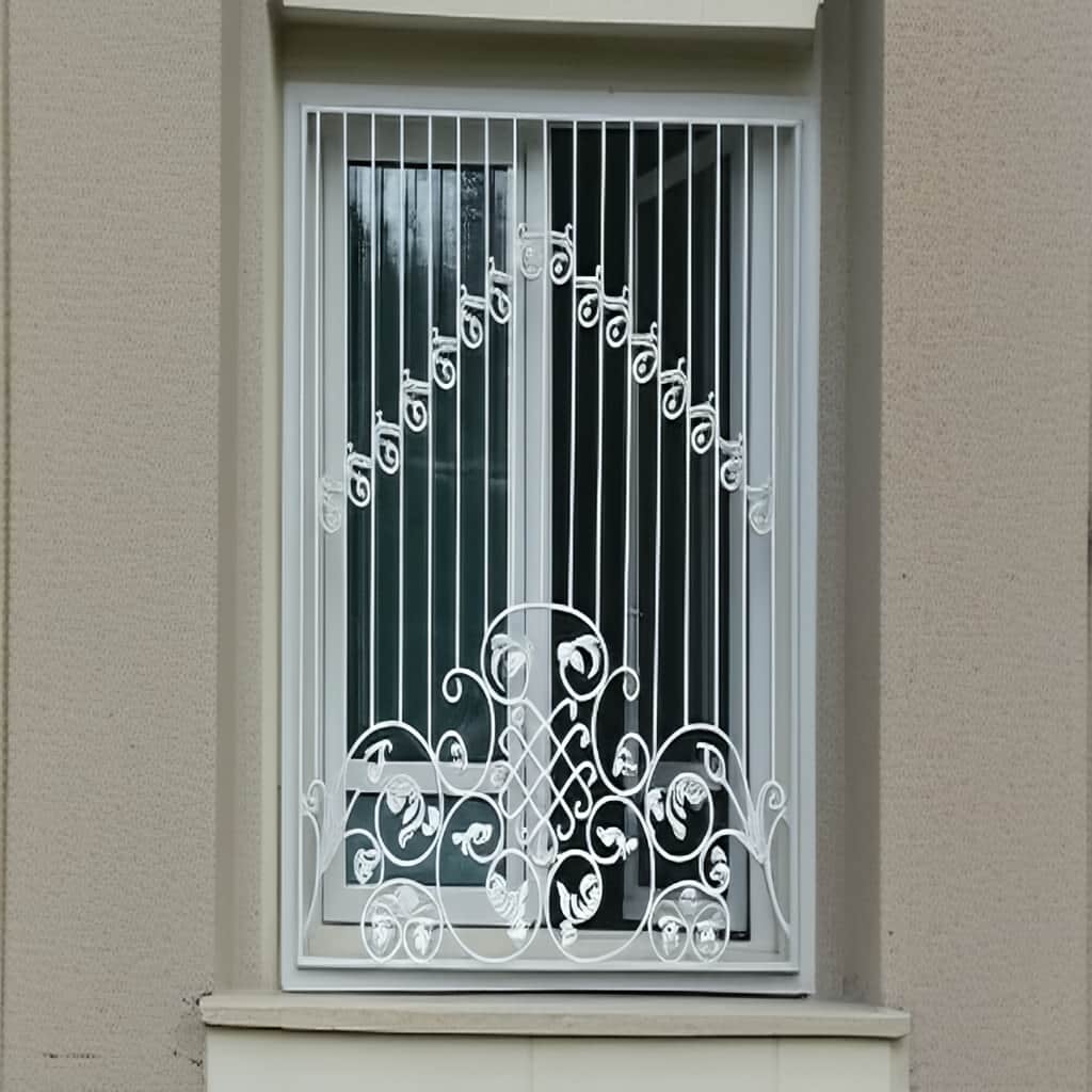 تصویر نصب حفاظ پنجره مدل بهار سفید در نمای سنگی ویلایی