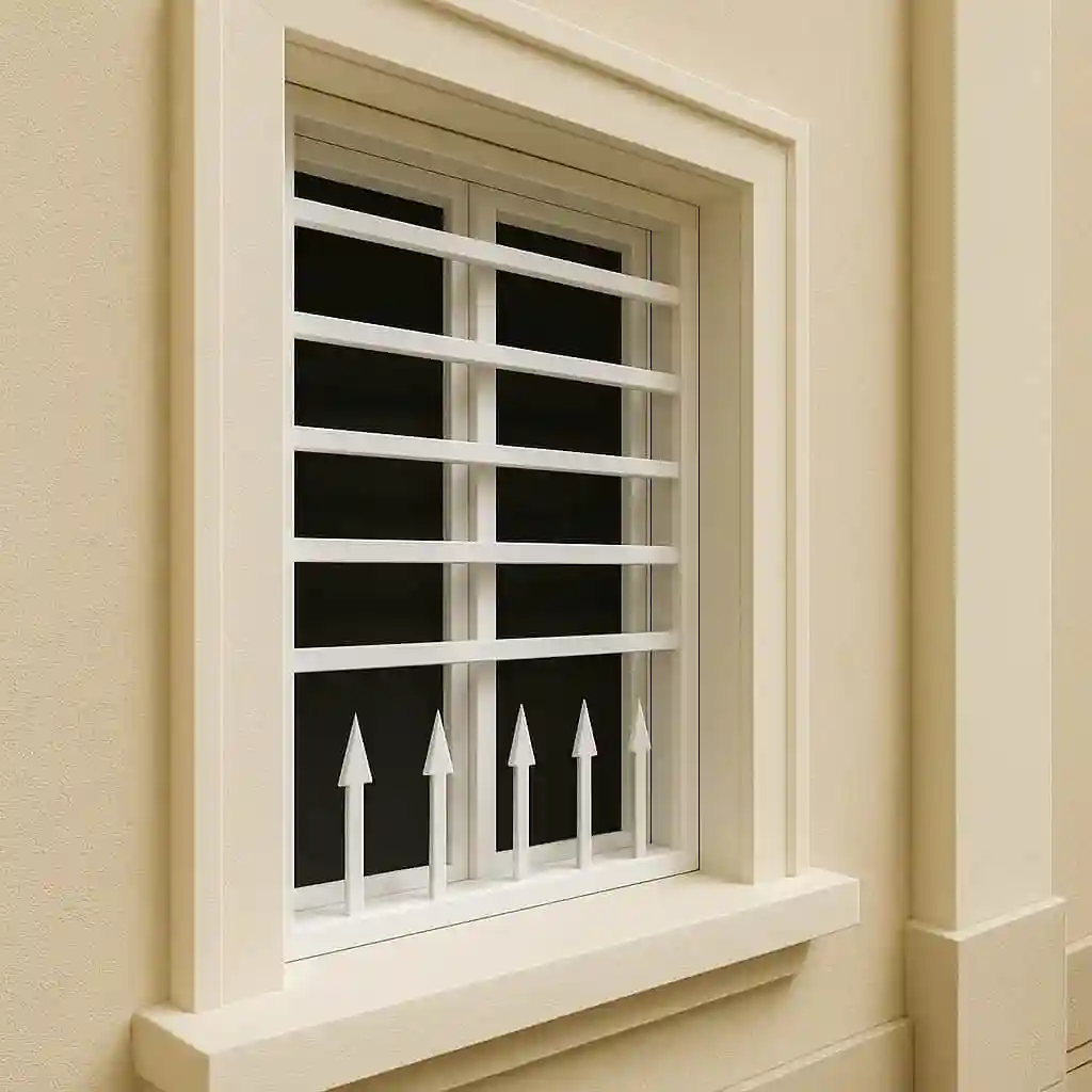 عکس حفاظ پنجره مدل تیغدار با ردیف سرنیزه افقی نصب&zwnj;شده روی نما