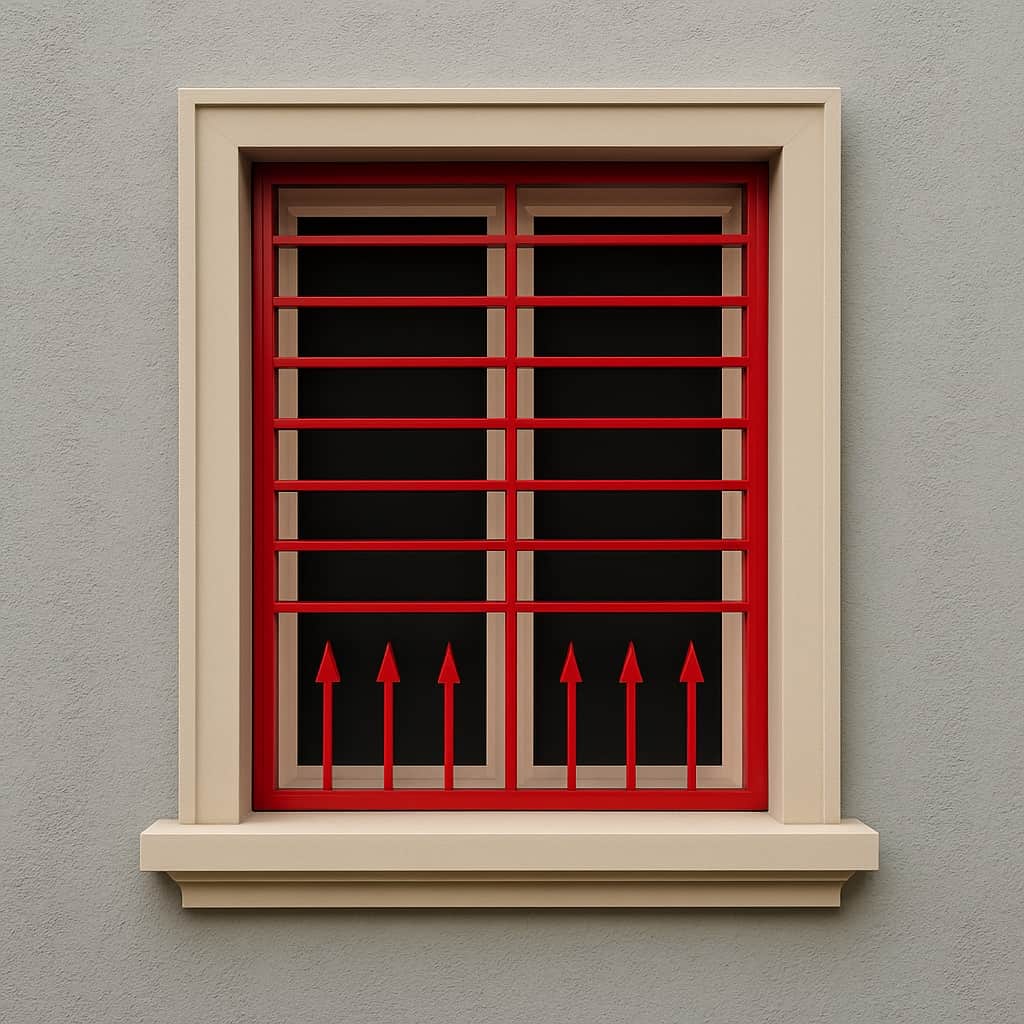 نمای نزدیک سرنیزه فلزی در حفاظ تیغدار با پوشش الکترواستاتیک