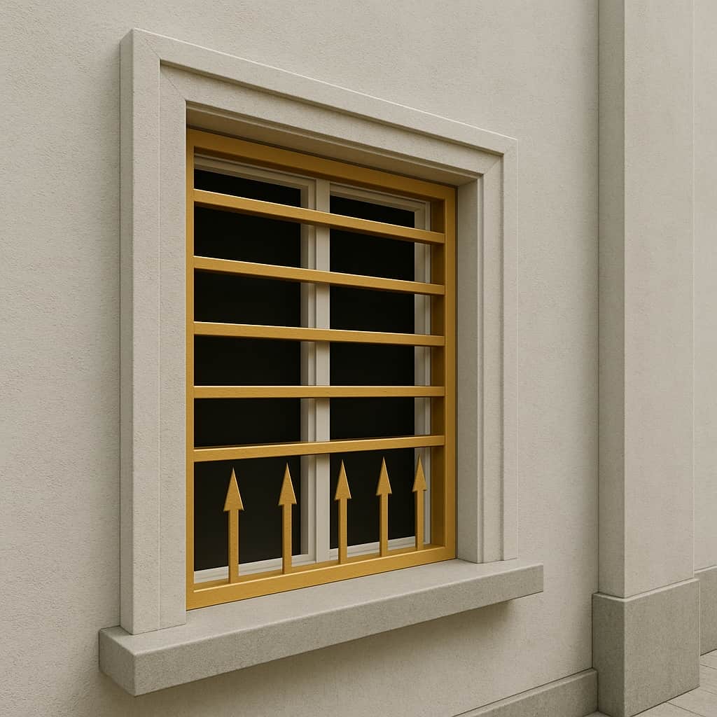 تصویر حفاظ تیغدار رنگ مشکی و طلایی در ساختمان مدرن