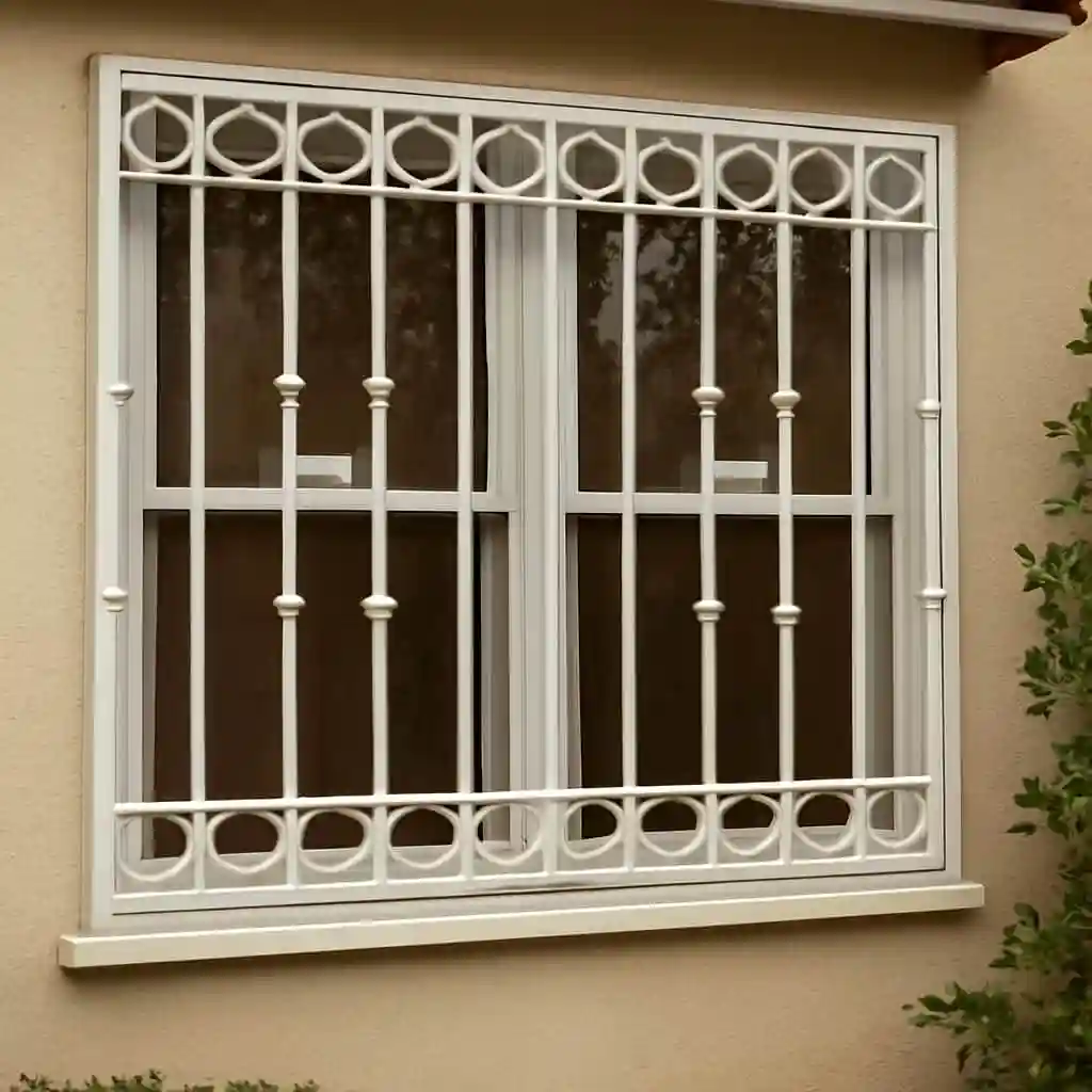 عکس حفاظ پنجره مدل حلقه ای کلاسیک روی نمای سنگی و رومی