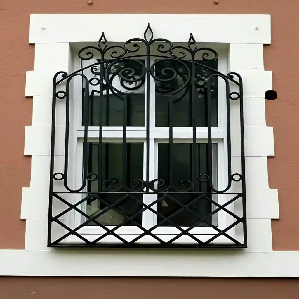 عکس حفاظ پنجره مدل رز با گل&zwnj;برگ فرفورژه و قوس کلاسیک