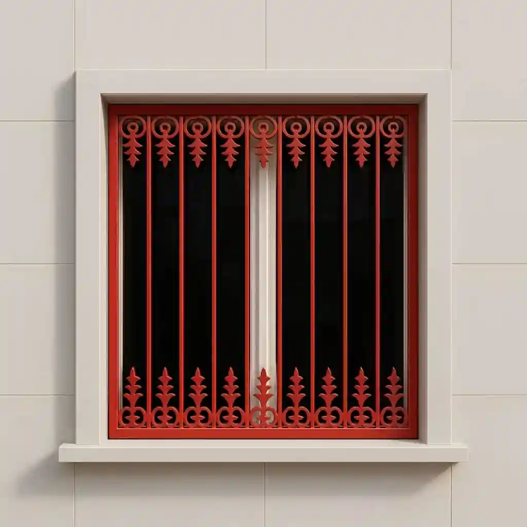 عکس حفاظ پنجره مدل قندیل دار ویلایی روی نمای سنگی