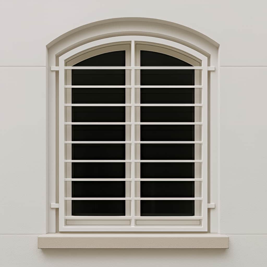 تصویر حفاظ پنجره مدل ساده قوس دار روی نمای ویلا