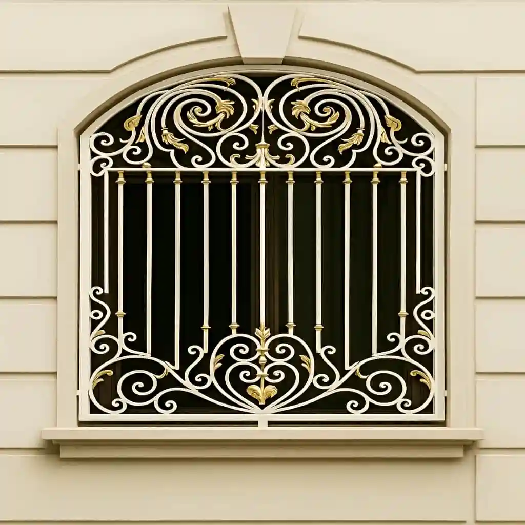 تصویر نمای نزدیک جزئیات فرفورژه طلایی حفاظ آرتمیس