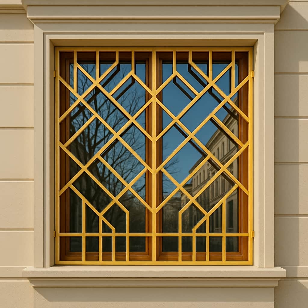 نمای نزدیک حفاظ مدل لوزی رنگ مشکی و طلایی