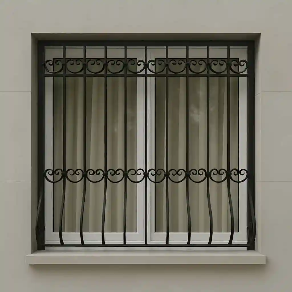 عکس حفاظ پنجره مدل موج مناسب طبقات پایین نمای ساختمان سفید