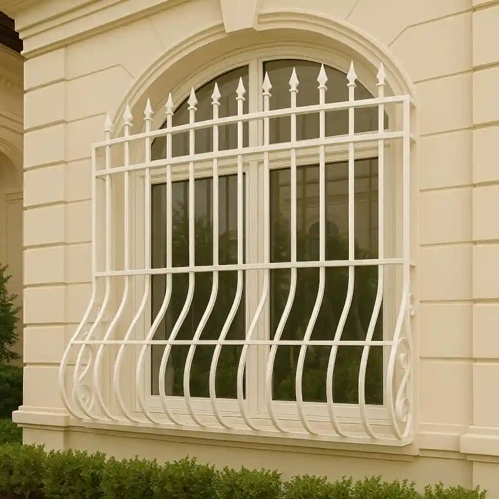 نصب حفاظ پنجره نیزه ای قوس دار روی ساختمان ویلایی