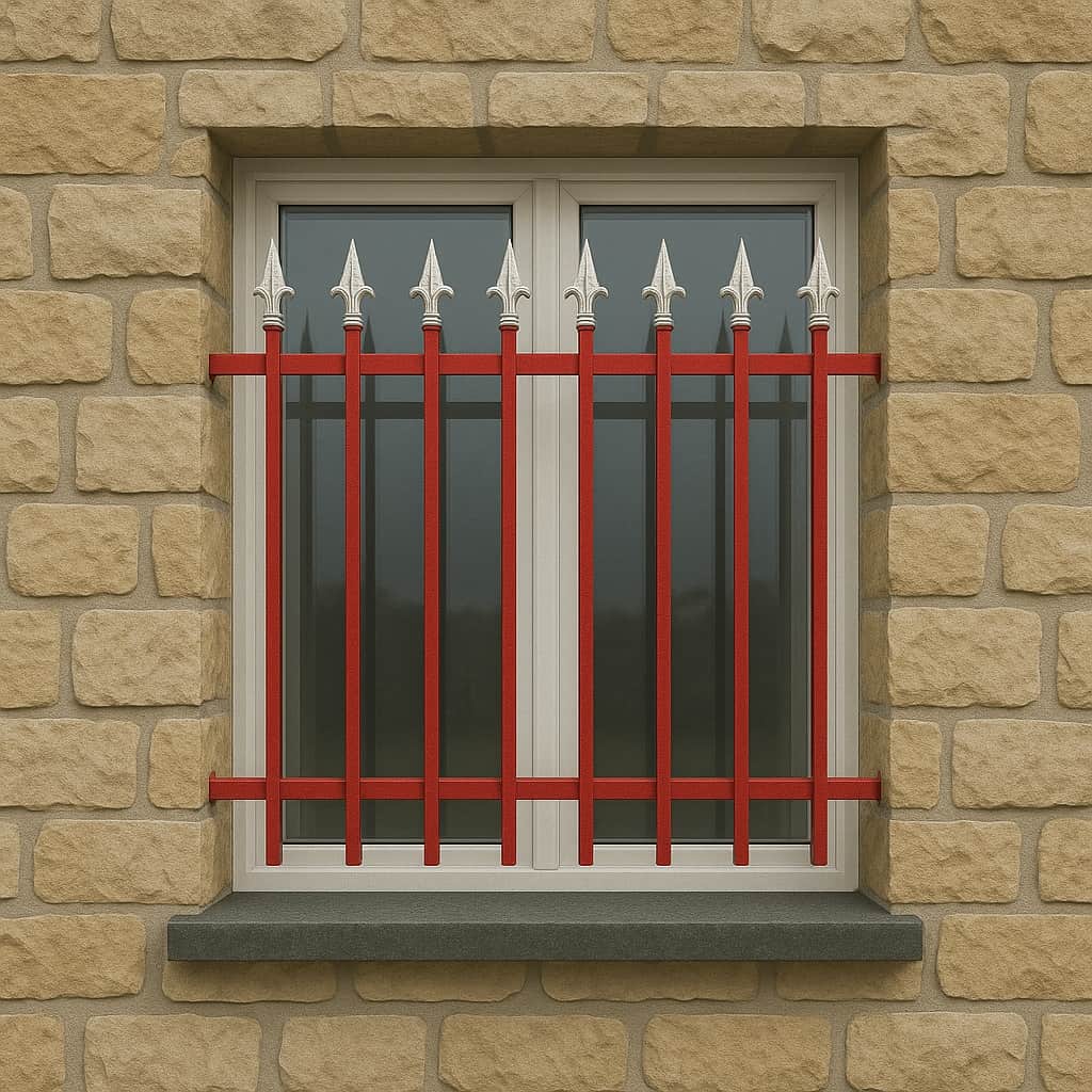 نمونه نصب حفاظ پنجره نیزه دار ساده روی نمای مدرن