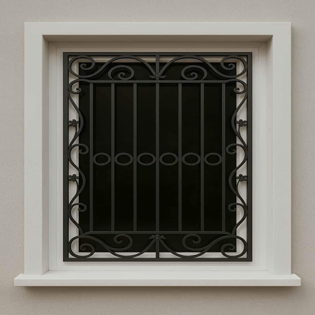 تصویر نصب حفاظ پنجره پیچک بهاری سفید و طلایی روی ساختمان کلاسیک