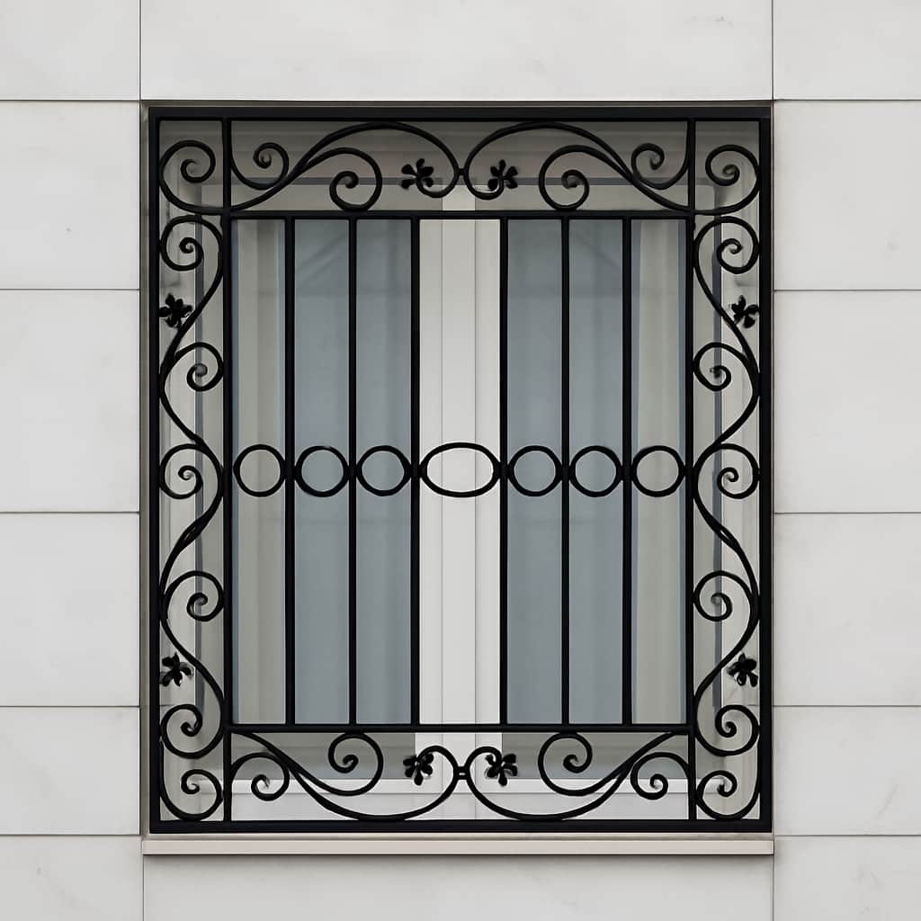 نمای نزدیک حفاظ پنجره مدل پیچک بهاری با رنگ قهوه&zwnj;ای سوخته