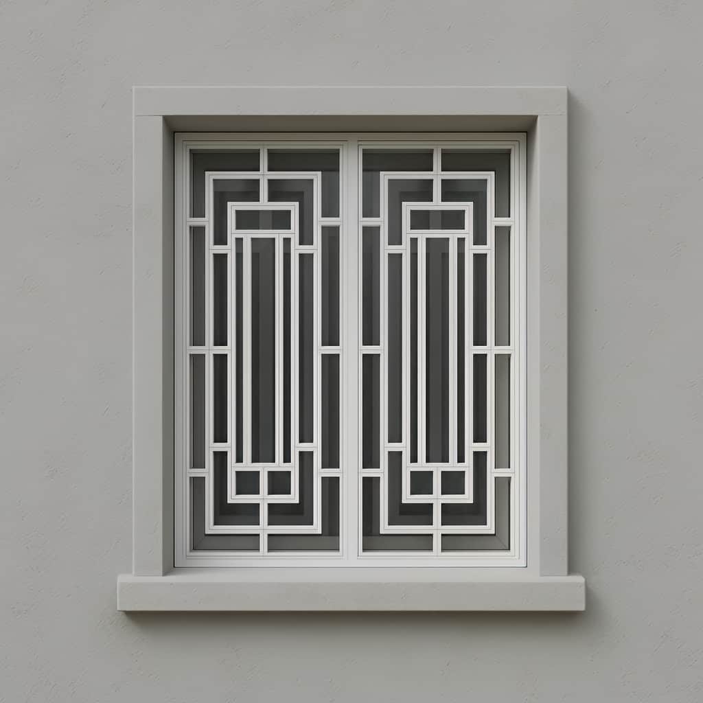 عکس حفاظ پنجره مهرآهن با ترکیب رنگ سفید و طلایی