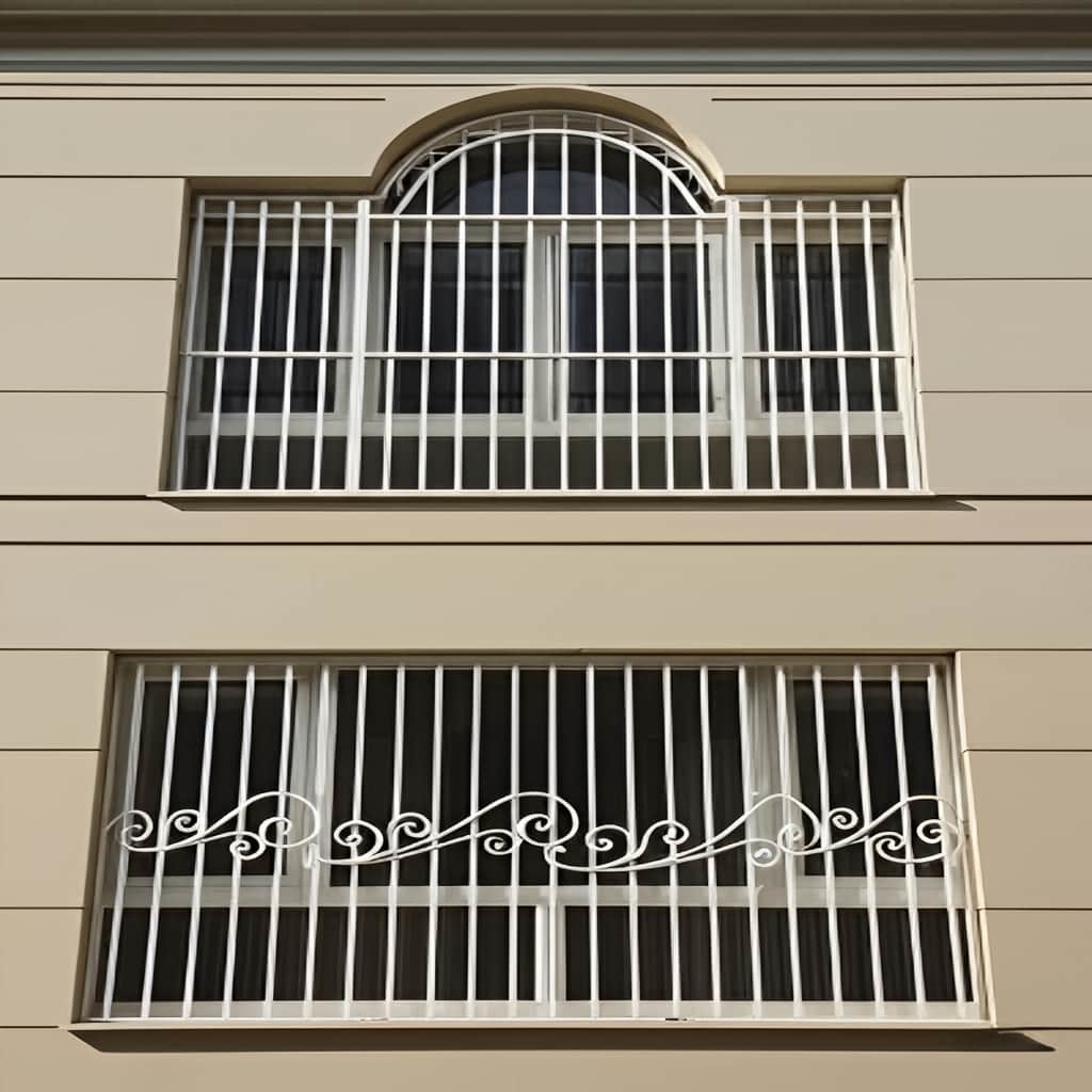 عکس نمای نزدیک از جزئیات گل نیلوفر روی حفاظ پنجره