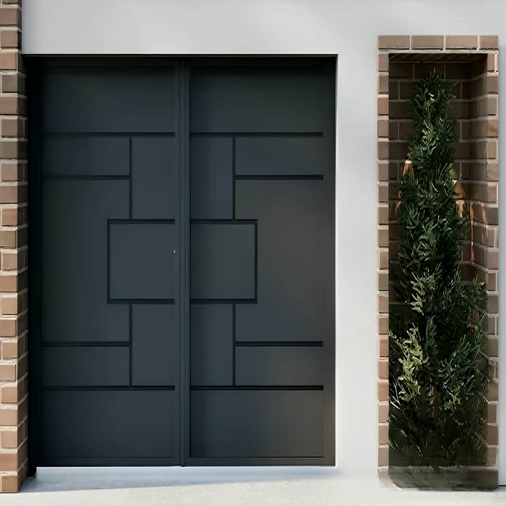 عکس درب فلزی مدرن دیلایت مستطیل برای ویلا و ساختمان لوکس