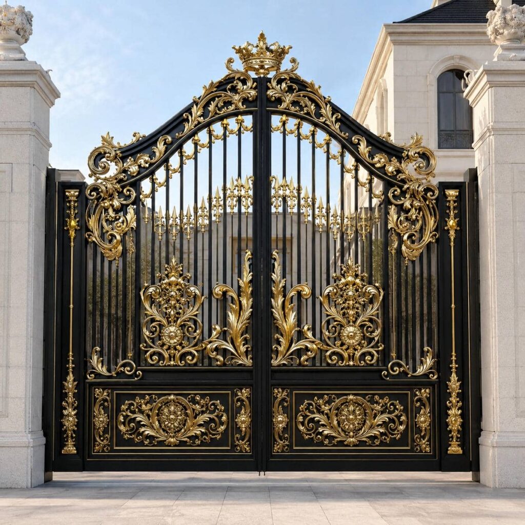 اجرای درب مشکی طلایی مینیمال برای ورودی لوکس پروژه