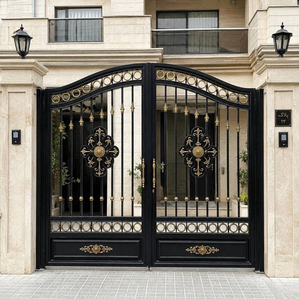 درب پارکینگ مشکی طلایی دوپوسته با عمق بصری