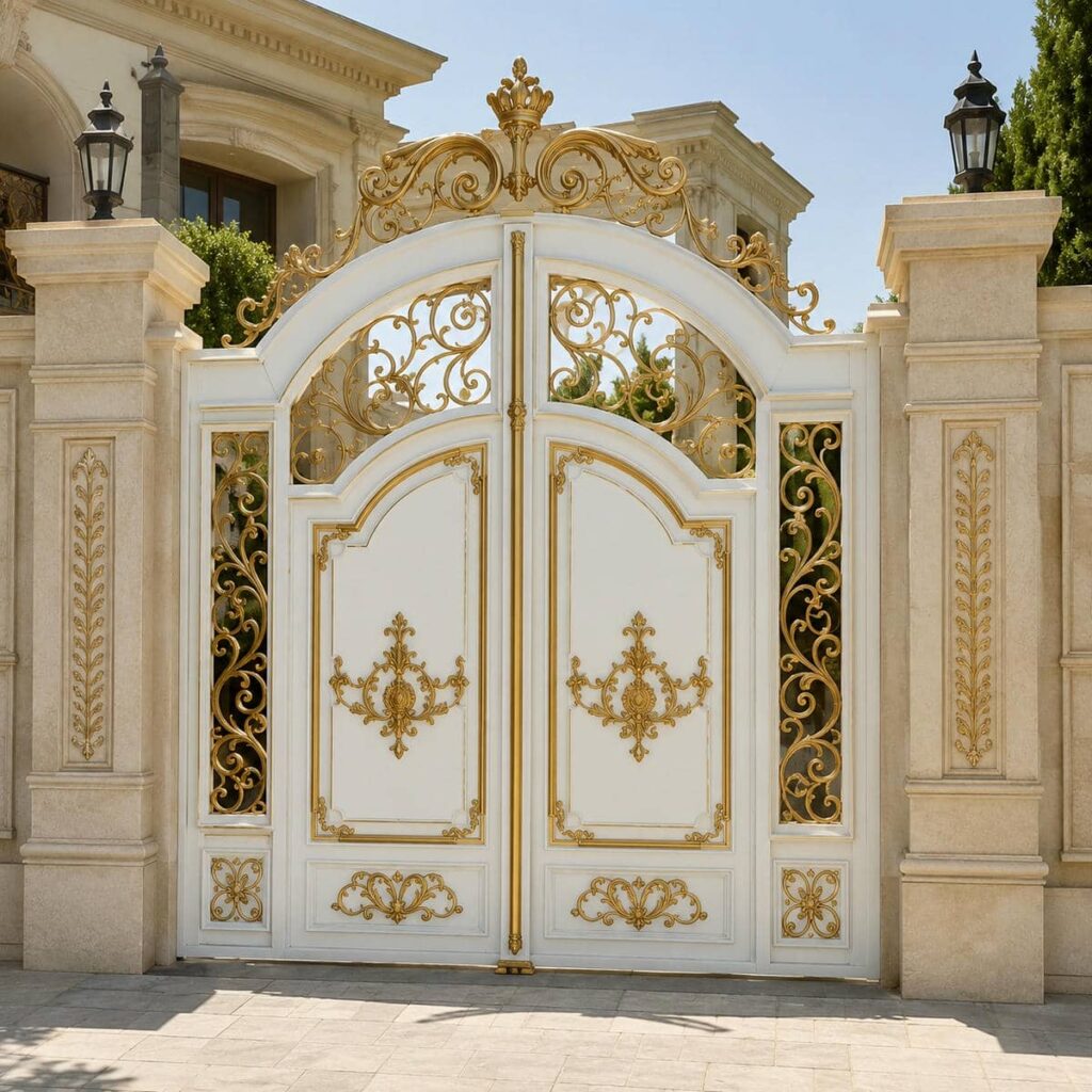 خرید درب ویلایی سفید طلایی برای پروژه با نمای کلاسیک