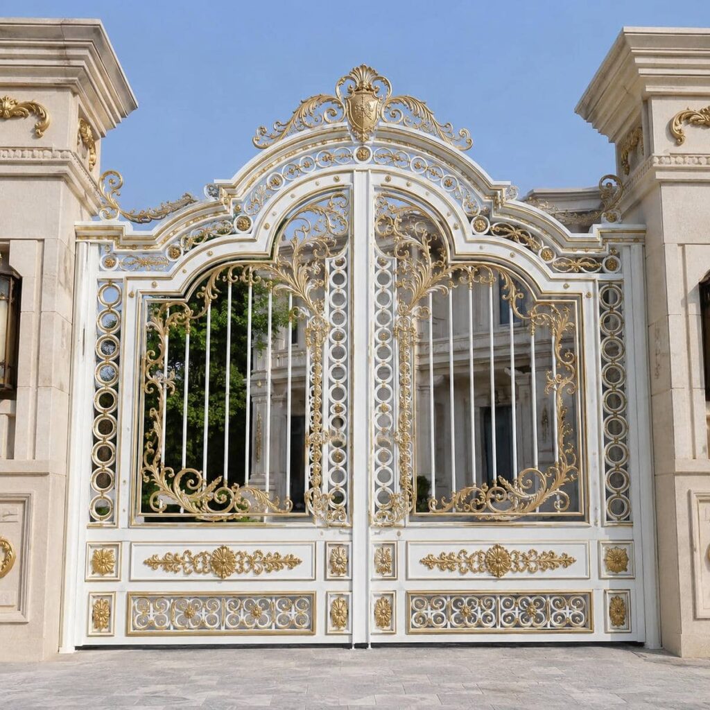 درب حیاط سفید طلایی خطی برای پروژه مینیمال