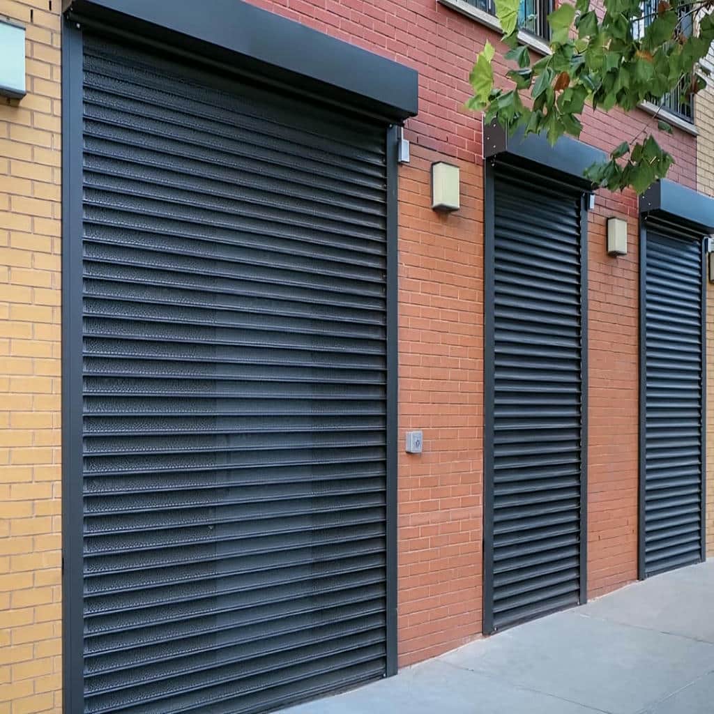 نصب کرکره برقی رنگی نمای فروشگاه با ریل تراز
