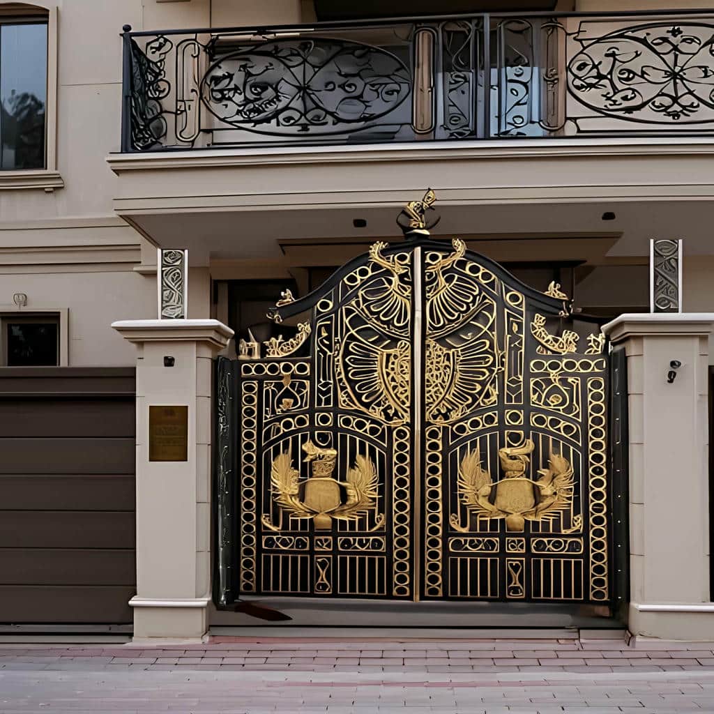 درب پارکینگ فلزی نمای ساختمان لووردار برای محوطه بادگیر