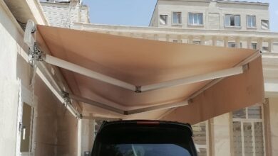 سایبان ریموت دار نمای ساختمان