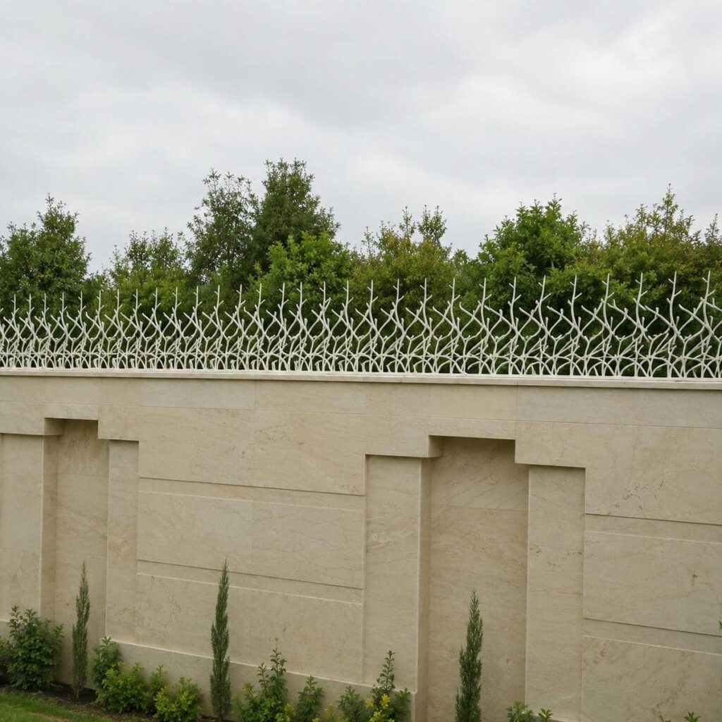 حفاظ دیوار رنگ طوسی هماهنگ با نمای سیمانی
