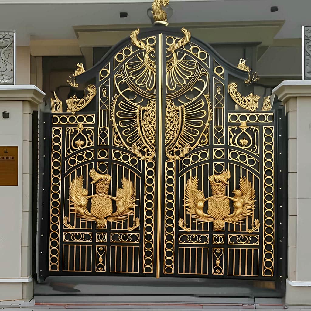 درب حیاط فلزی خاکستری مقابل ساختمان مسکونی استان البرز