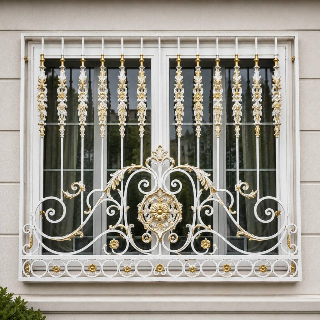محافظ پنجره خاکستری بر دیوار گچی تعمیرشده