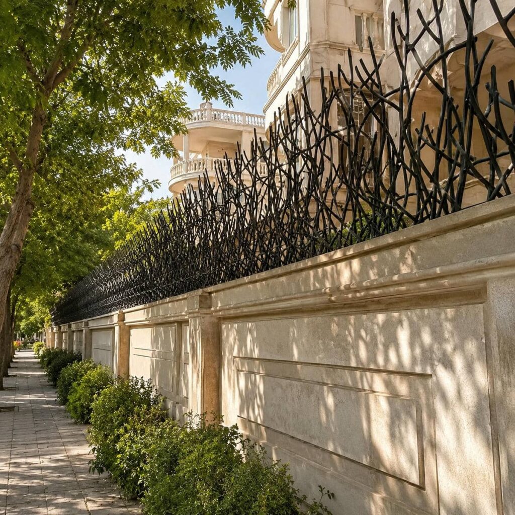 نمای نزدیک تاج سیمانی آماده نصب نرده فلزی