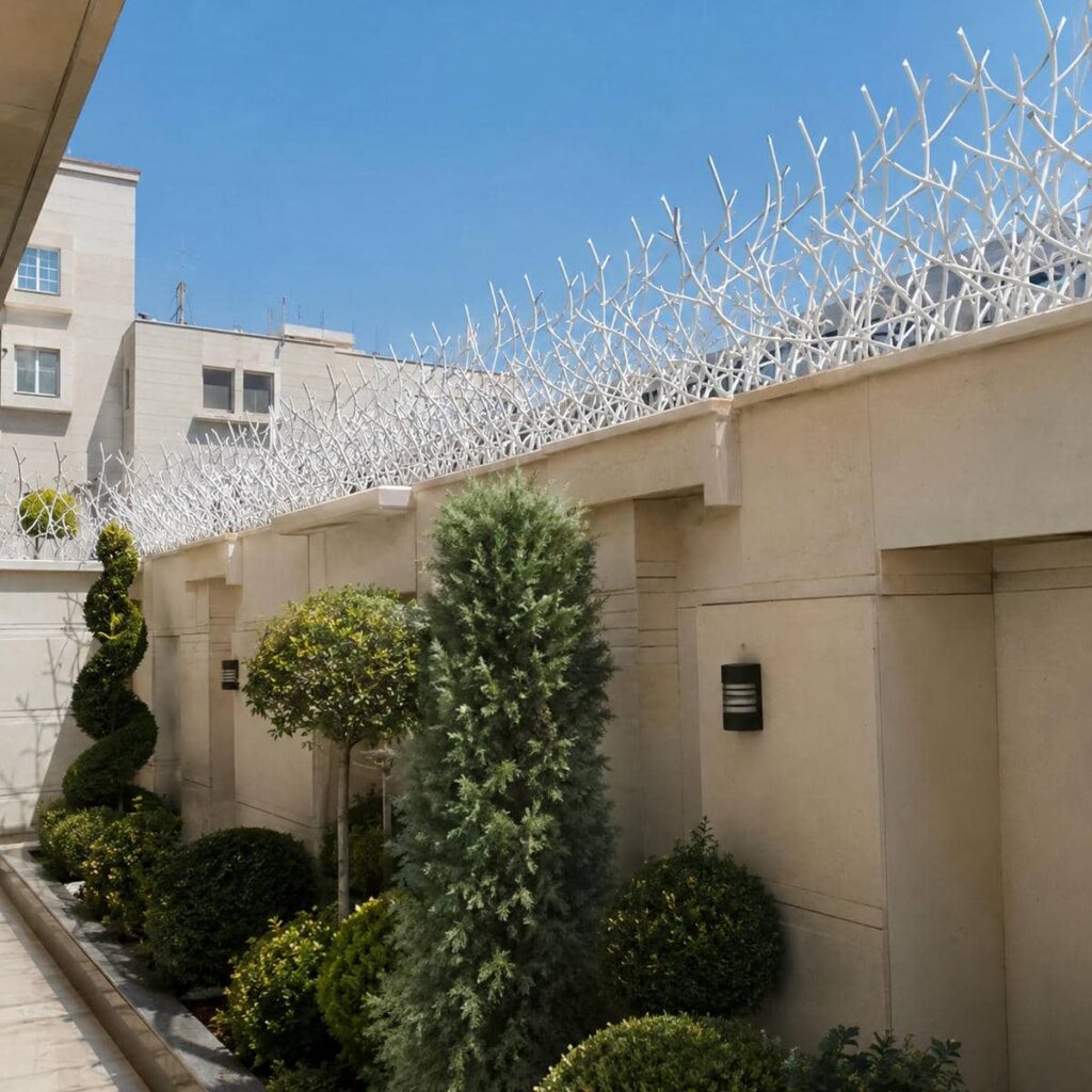 نمای نزدیک پوشش رنگ روی گارد آهنی مشکی